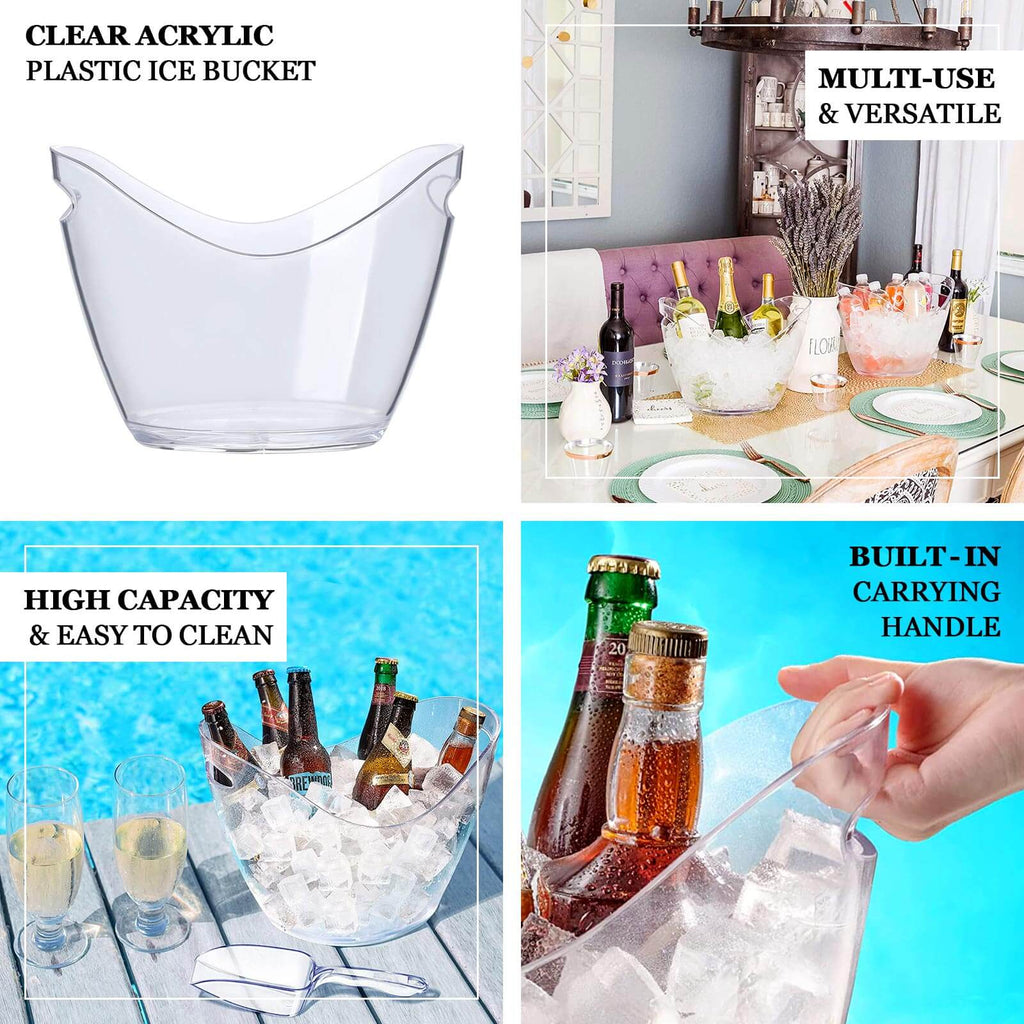 Plastic Ice and Drinks Bucket Clear - Large Capacity Modern Boat Shaped Party Beverage Cooler Storage Tub With Comfortable Handles for Indoor & Outdoor Gatherings 7 Liter - Bell Racket Store