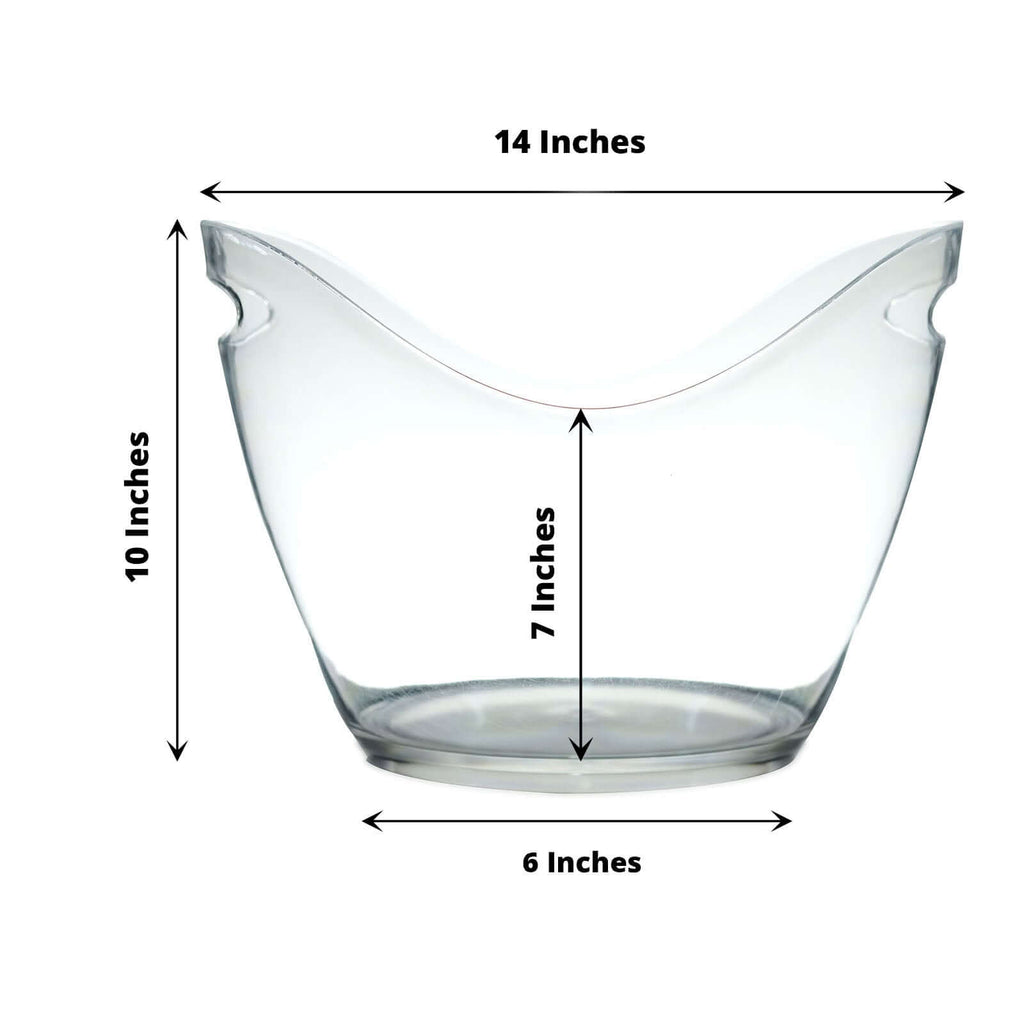 Plastic Ice and Drinks Bucket Clear - Large Capacity Modern Boat Shaped Party Beverage Cooler Storage Tub With Comfortable Handles for Indoor & Outdoor Gatherings 7 Liter - Bell Racket Store