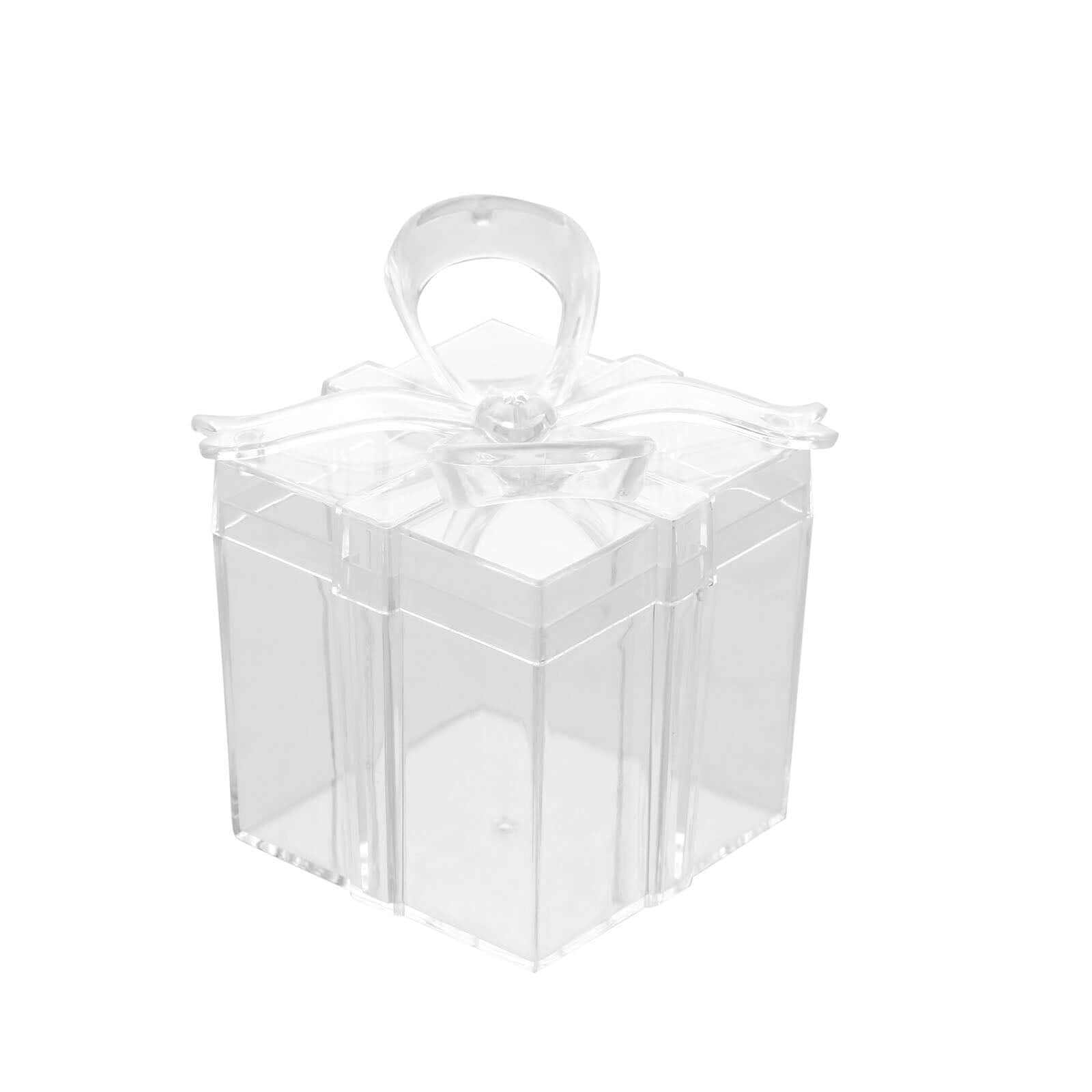 12 Pack 3" Square Clear Bow Top Plastic Party Favor Boxes, Transparent Candy Container Gift Boxes