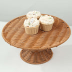 Plastic Round Rattan Wicker Pedestal Cake Stand Natural for Home Parties & Events 12" - Bell Racket Store
