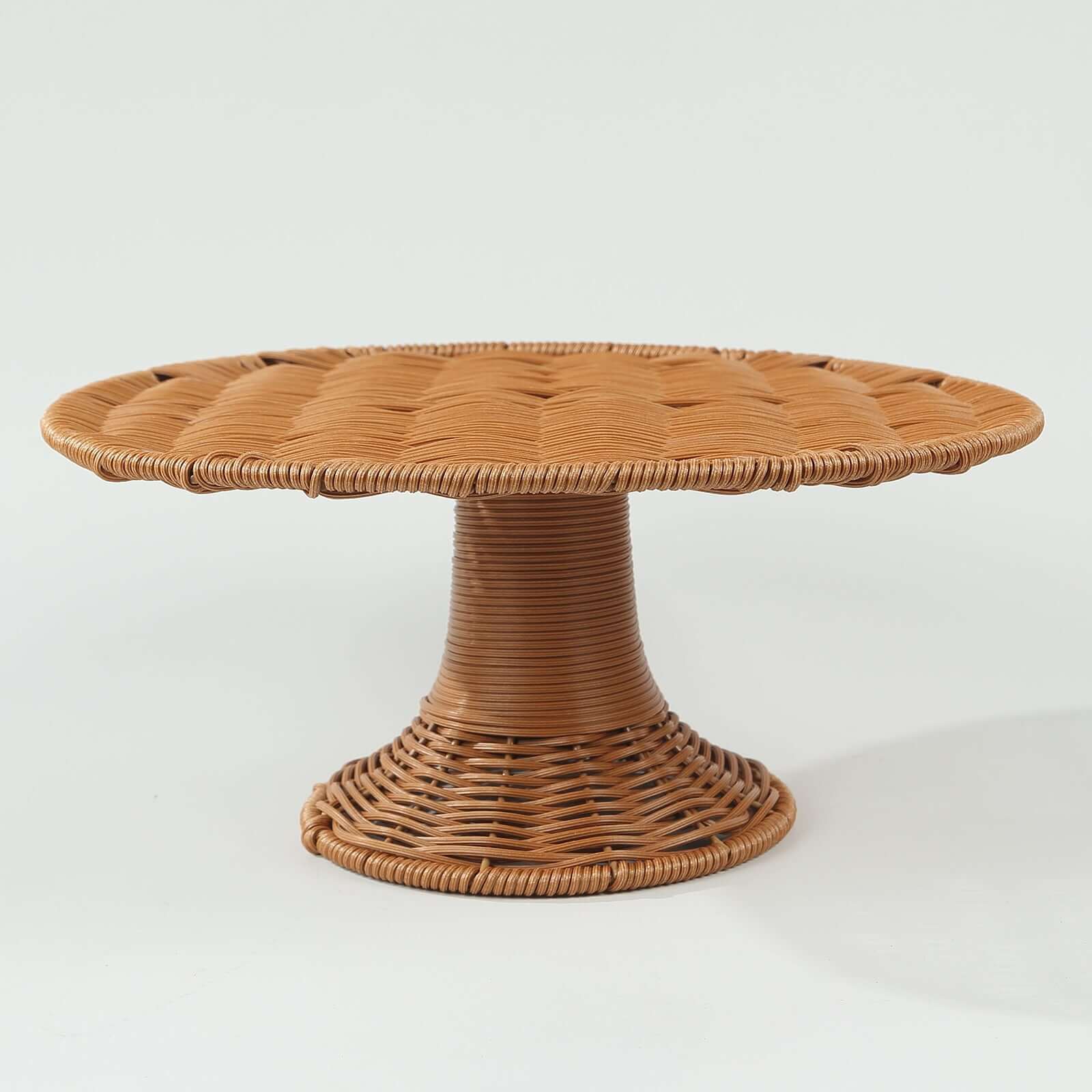 Plastic Round Rattan Wicker Pedestal Cake Stand Natural for Home Parties & Events 12" - Bell Racket Store