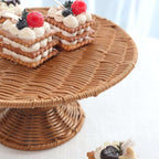 Plastic Round Rattan Wicker Pedestal Cake Stand Natural for Home Parties & Events 12" - Bell Racket Store