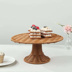Plastic Round Rattan Wicker Pedestal Cake Stand Natural for Home Parties & Events 12" - Bell Racket Store