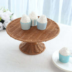 Plastic Round Rattan Wicker Pedestal Cake Stand Natural for Home Parties & Events 12" - Bell Racket Store