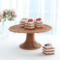 Plastic Round Rattan Wicker Pedestal Cake Stand Natural for Home Parties & Events 12" - Bell Racket Store