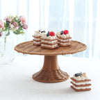 Plastic Round Rattan Wicker Pedestal Cake Stand Natural for Home Parties & Events 12" - Bell Racket Store