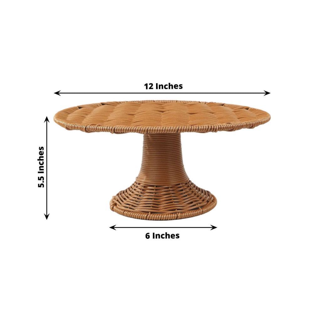 Plastic Round Rattan Wicker Pedestal Cake Stand Natural for Home Parties & Events 12" - Bell Racket Store