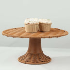 Plastic Round Rattan Wicker Pedestal Cake Stand Natural for Home Parties & Events 12" - Bell Racket Store