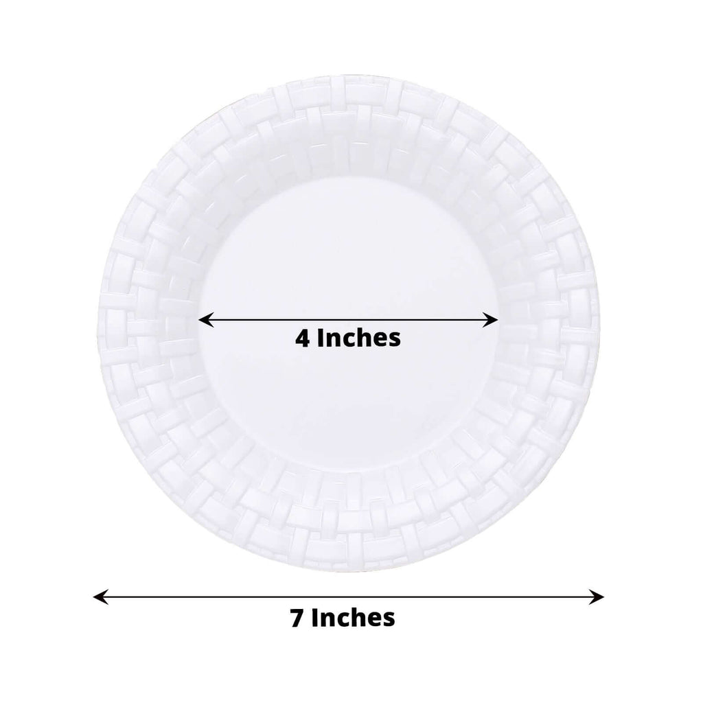10 Pack 7" White Basketweave Rim Plastic Salad Dessert Plates, Round Disposable Appetizer Plates