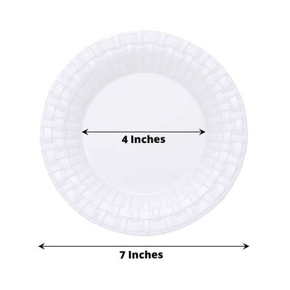 10 Pack 7" White Basketweave Rim Plastic Salad Dessert Plates, Round Disposable Appetizer Plates