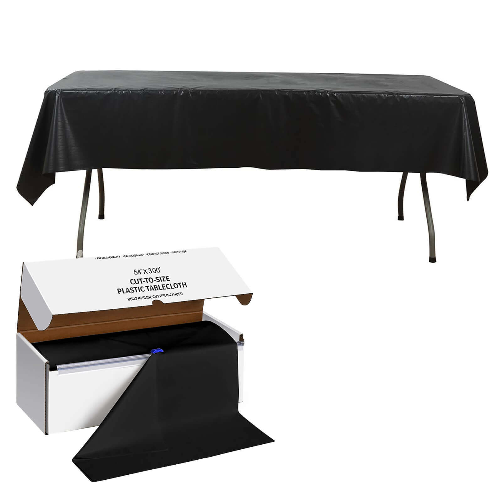 Plastic Table Cover Roll Black with Slide Cutter - Customizable Disposable Tablecloth Roll 54"x300ft - Bell Racket Store