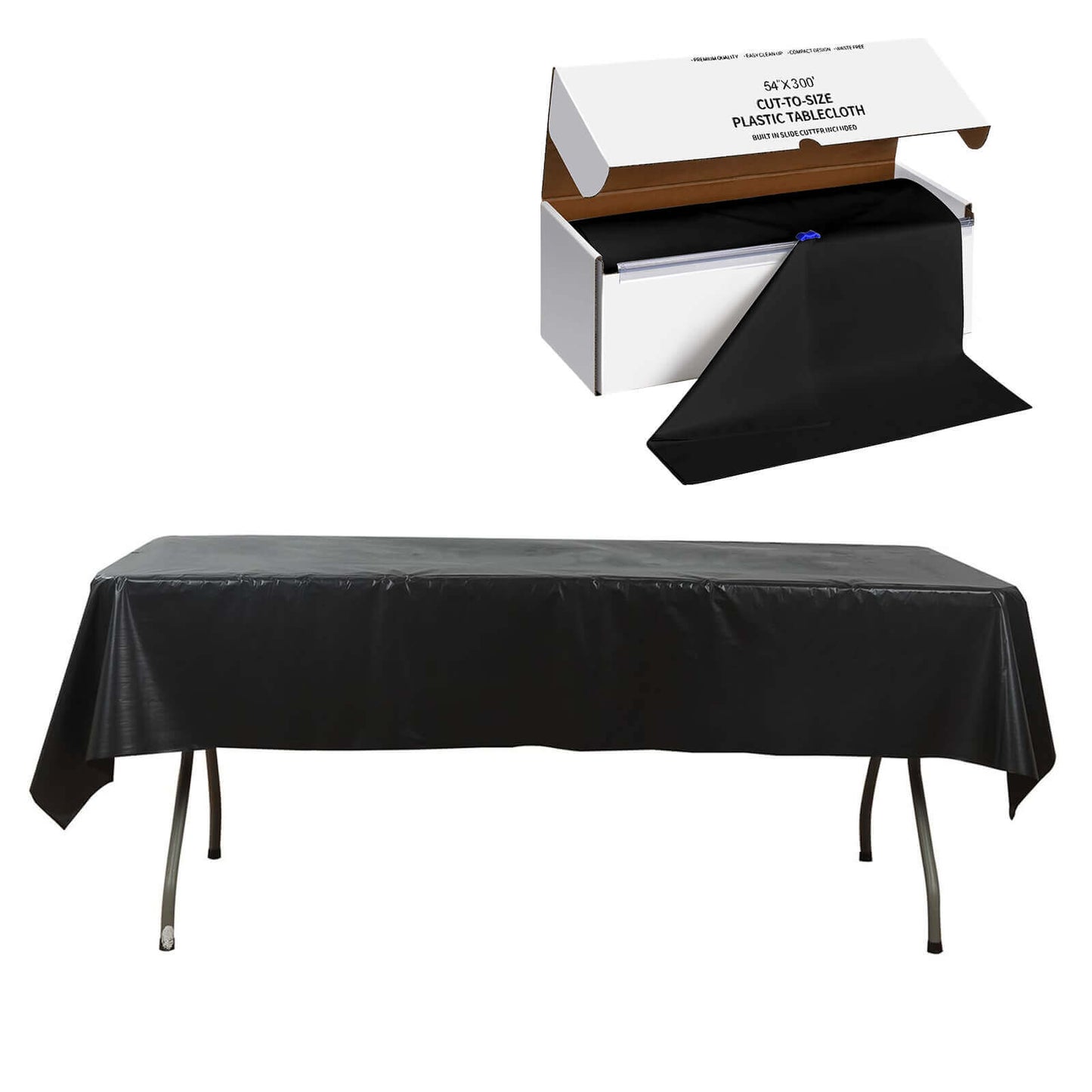 Plastic Table Cover Roll Black with Slide Cutter - Customizable Disposable Tablecloth Roll 54"x300ft - Bell Racket Store