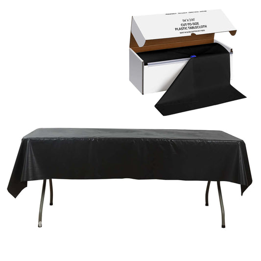 Plastic Table Cover Roll Black with Slide Cutter - Customizable Disposable Tablecloth Roll 54"x300ft - Bell Racket Store