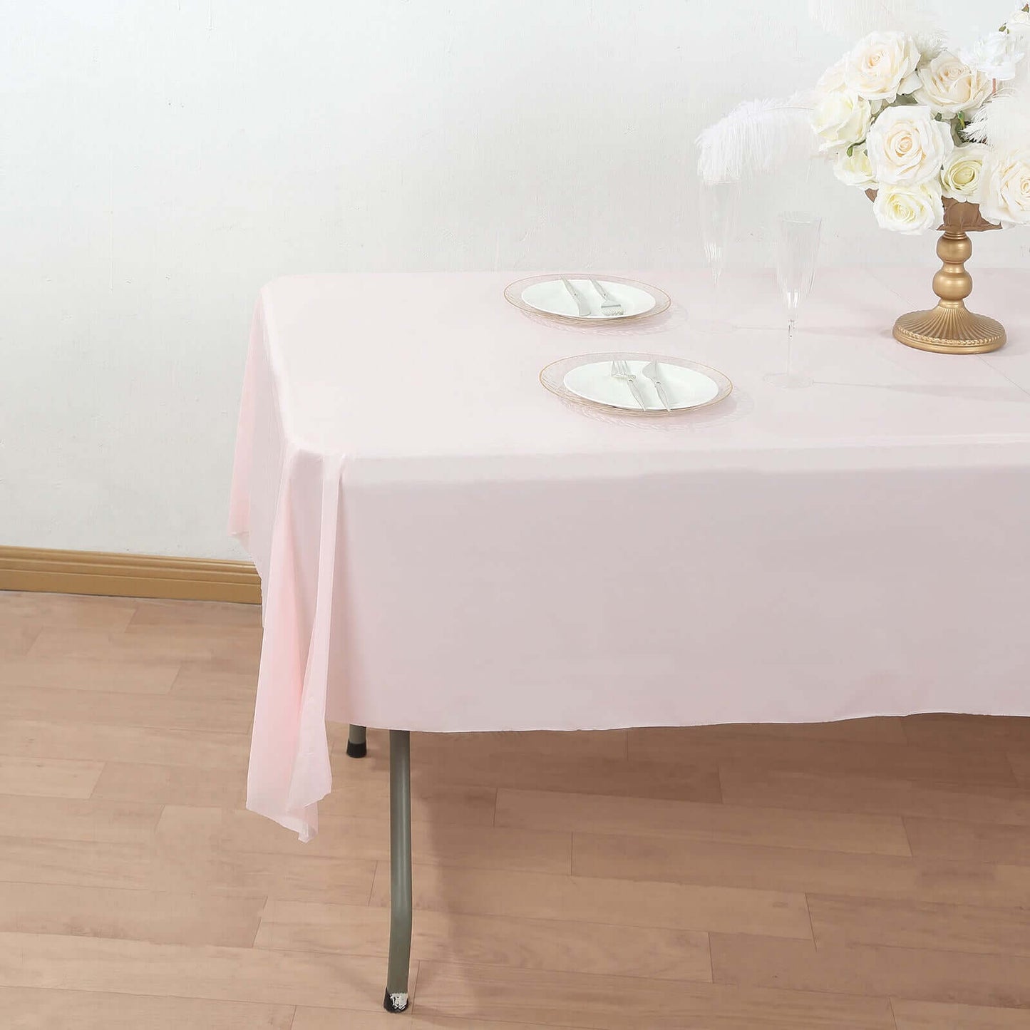 Plastic Table Cover Roll Blush with Slide Cutter - Customizable Disposable Tablecloth Roll 54"x300ft - Bell Racket Store