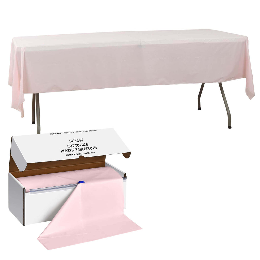 Plastic Table Cover Roll Blush with Slide Cutter - Customizable Disposable Tablecloth Roll 54"x300ft - Bell Racket Store