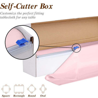 Plastic Table Cover Roll Blush with Slide Cutter - Customizable Disposable Tablecloth Roll 54"x300ft - Bell Racket Store