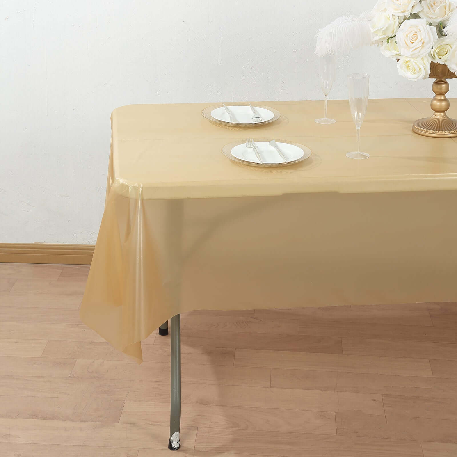 Plastic Table Cover Roll Gold with Slide Cutter - Customizable Disposable Tablecloth Roll 54"x300ft - Bell Racket Store