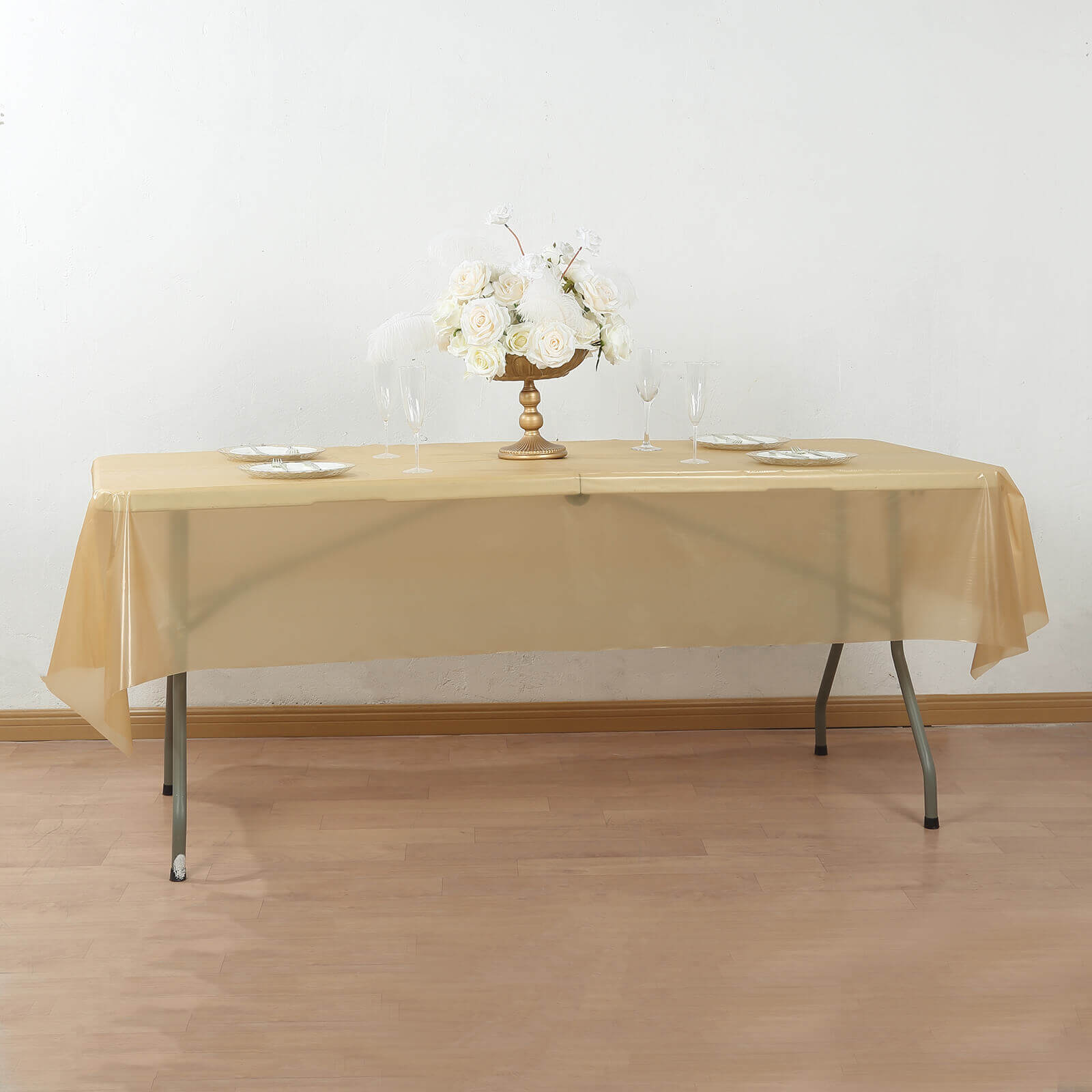 Plastic Table Cover Roll Gold with Slide Cutter - Customizable Disposable Tablecloth Roll 54"x300ft - Bell Racket Store