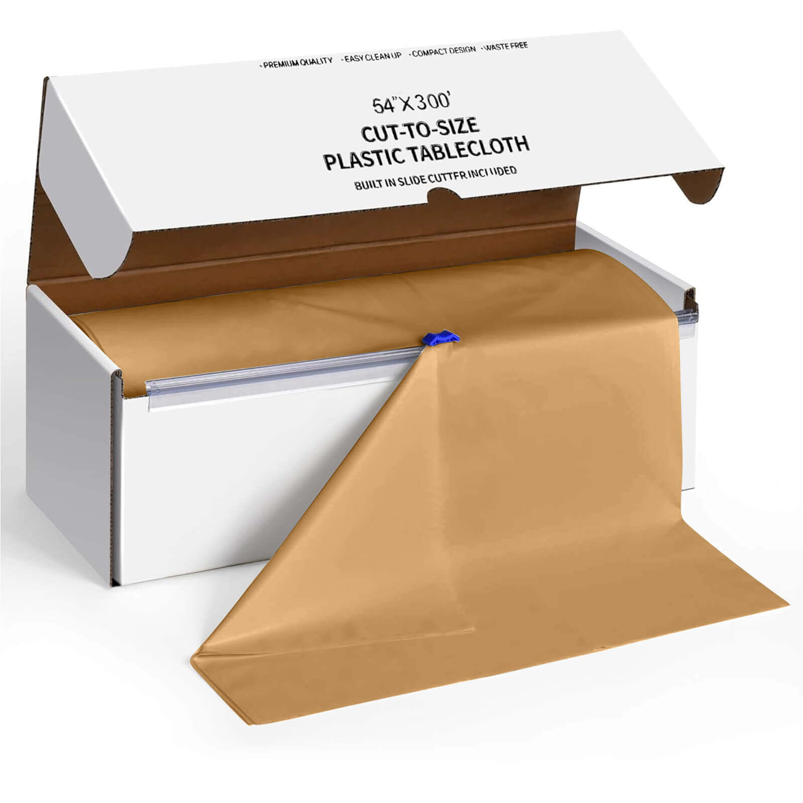 Plastic Table Cover Roll Gold with Slide Cutter - Customizable Disposable Tablecloth Roll 54"x300ft - Bell Racket Store