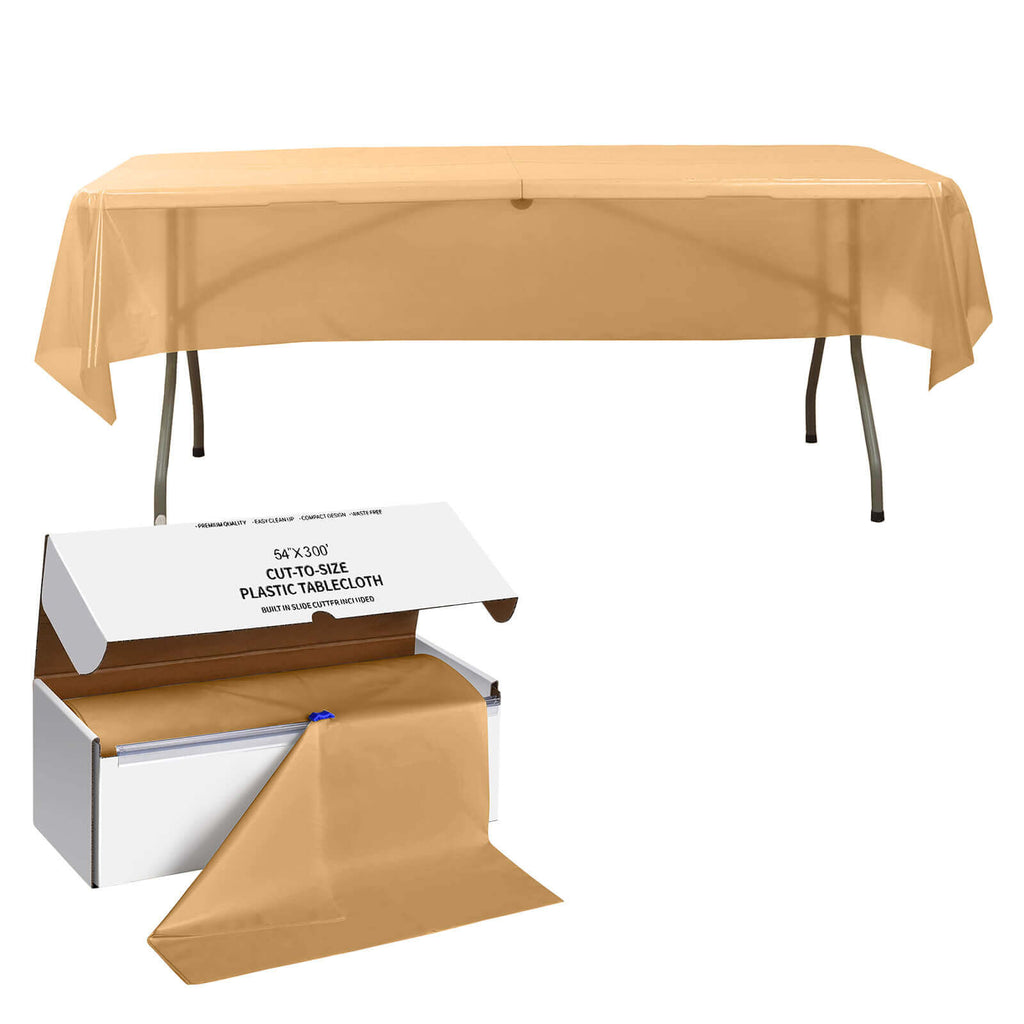 Plastic Table Cover Roll Gold with Slide Cutter - Customizable Disposable Tablecloth Roll 54"x300ft - Bell Racket Store