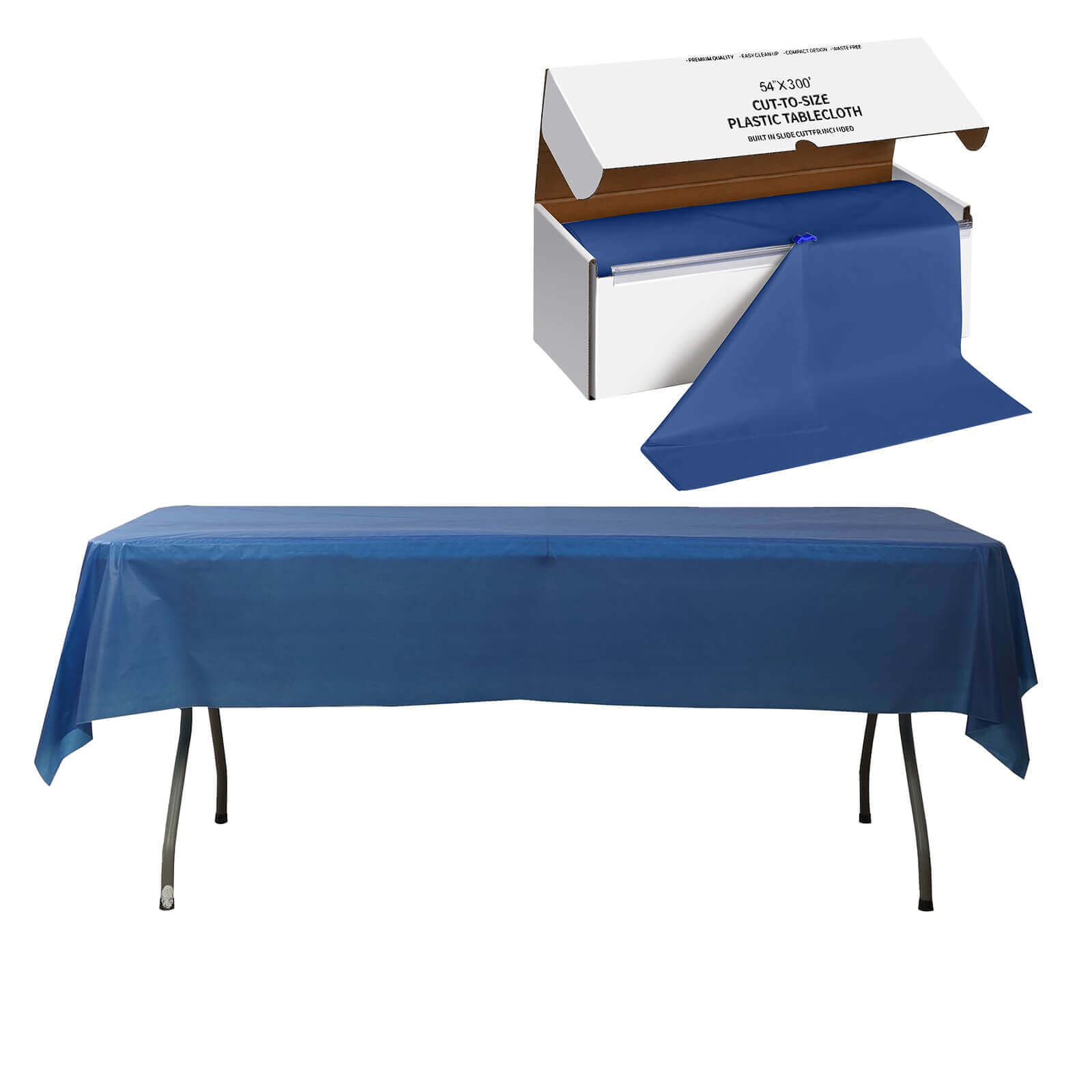Plastic Table Cover Roll Navy Blue with Slide Cutter - Customizable Disposable Tablecloth Roll 54"x300ft - Bell Racket Store