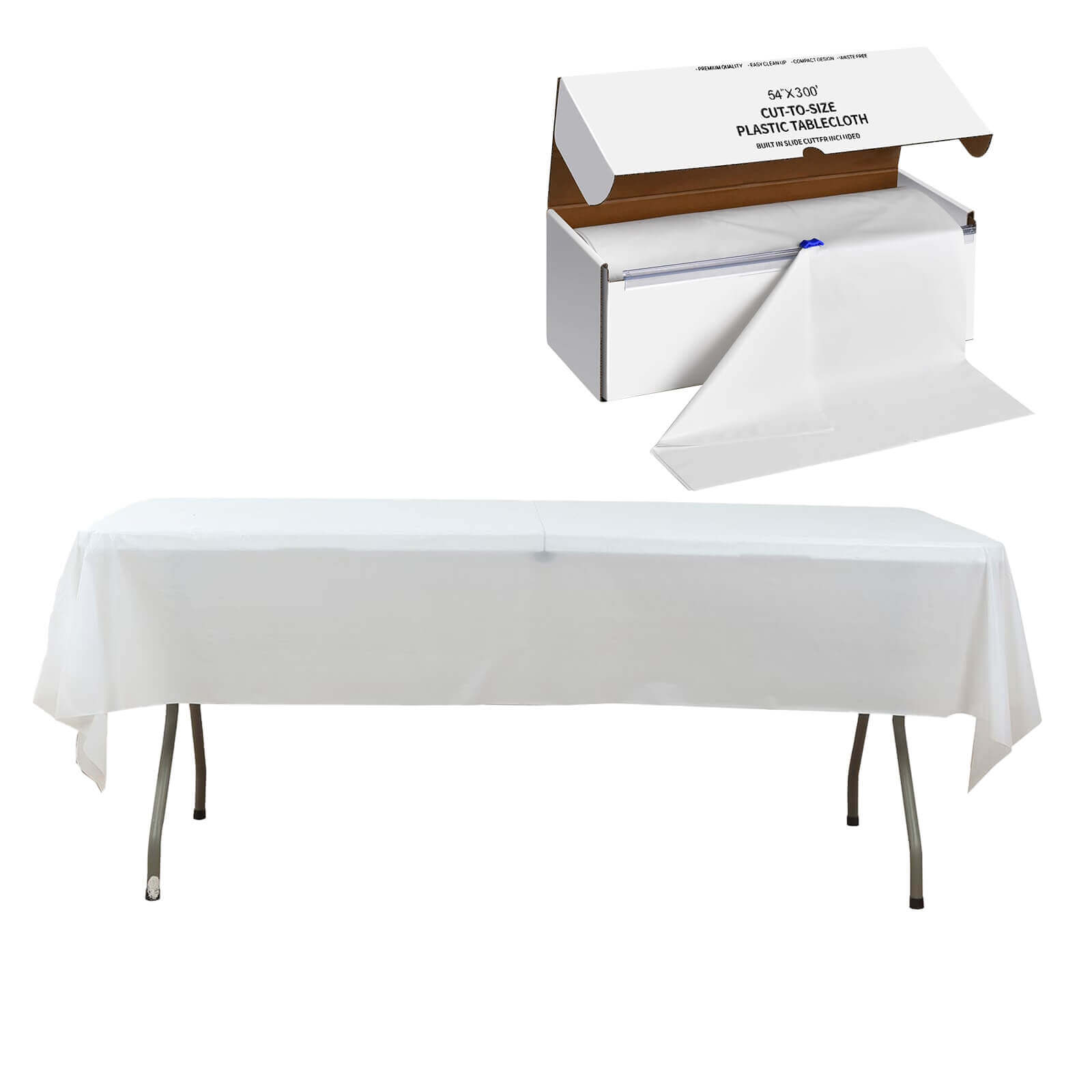 Plastic Table Cover Roll White with Slide Cutter - Customizable Disposable Tablecloth Roll 54"x300ft - Bell Racket Store