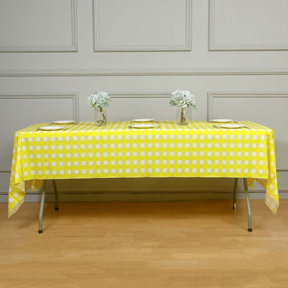 Plastic Table Cover White/Yellow Checkered Rectangle - Lightweight PVC Disposable Tablecloth 54"x108" - NestOCart