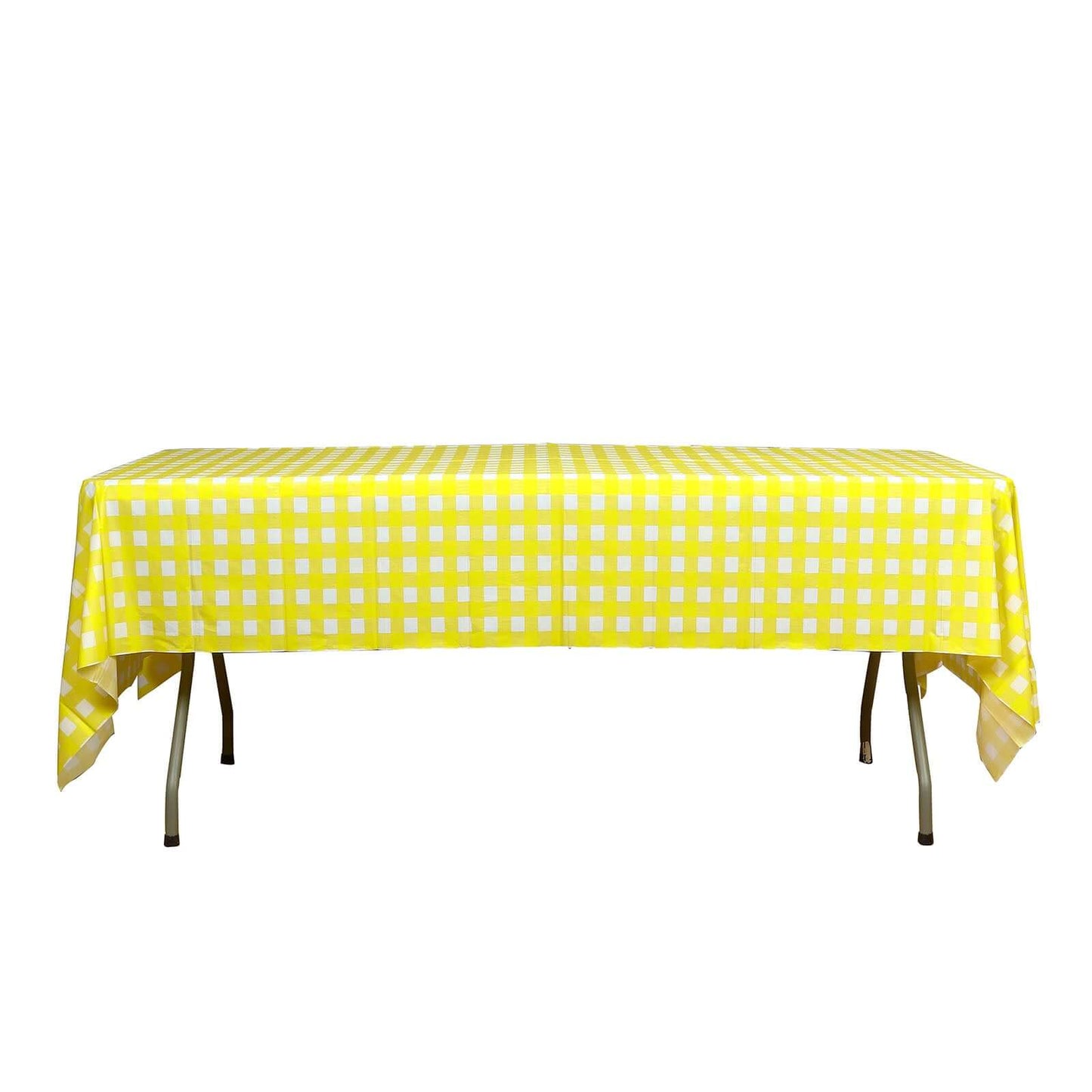 Plastic Table Cover White/Yellow Checkered Rectangle - Lightweight PVC Disposable Tablecloth 54"x108" - NestOCart