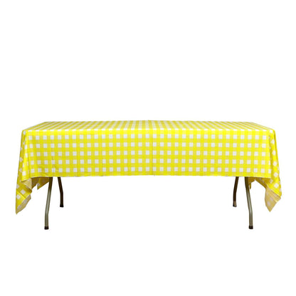 Plastic Table Cover White/Yellow Checkered Rectangle - Lightweight PVC Disposable Tablecloth 54"x108" - NestOCart