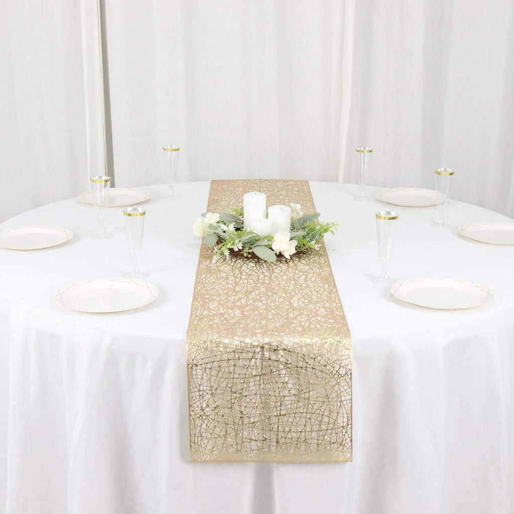Plastic Woven Vinyl 13"x6ft Table Runner Metallic Gold - Non - Slip & Reversible Tabletop Decor - Bell Racket Store
