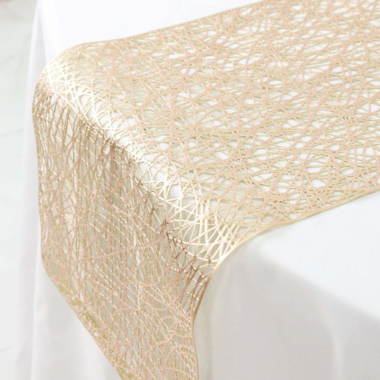 Plastic Woven Vinyl 13"x6ft Table Runner Metallic Gold - Non - Slip & Reversible Tabletop Decor - Bell Racket Store