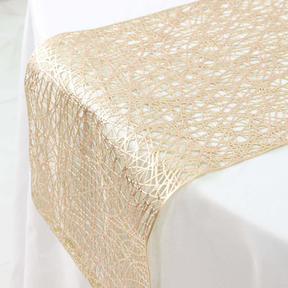 Plastic Woven Vinyl 13"x6ft Table Runner Metallic Gold - Non - Slip & Reversible Tabletop Decor - Bell Racket Store