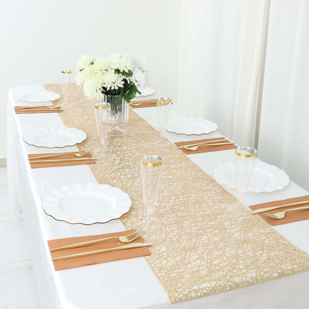 Plastic Woven Vinyl 13"x6ft Table Runner Metallic Gold - Non - Slip & Reversible Tabletop Decor - Bell Racket Store