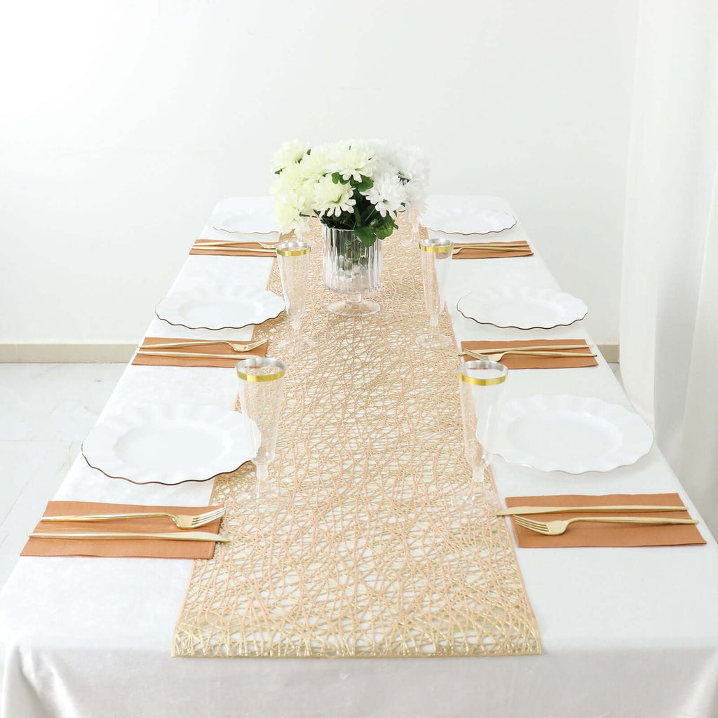 Plastic Woven Vinyl 13"x6ft Table Runner Metallic Gold - Non - Slip & Reversible Tabletop Decor - Bell Racket Store