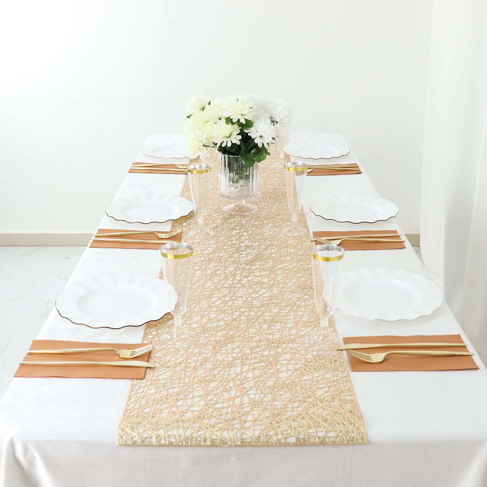 Plastic Woven Vinyl 13"x6ft Table Runner Metallic Gold - Non - Slip & Reversible Tabletop Decor - Bell Racket Store