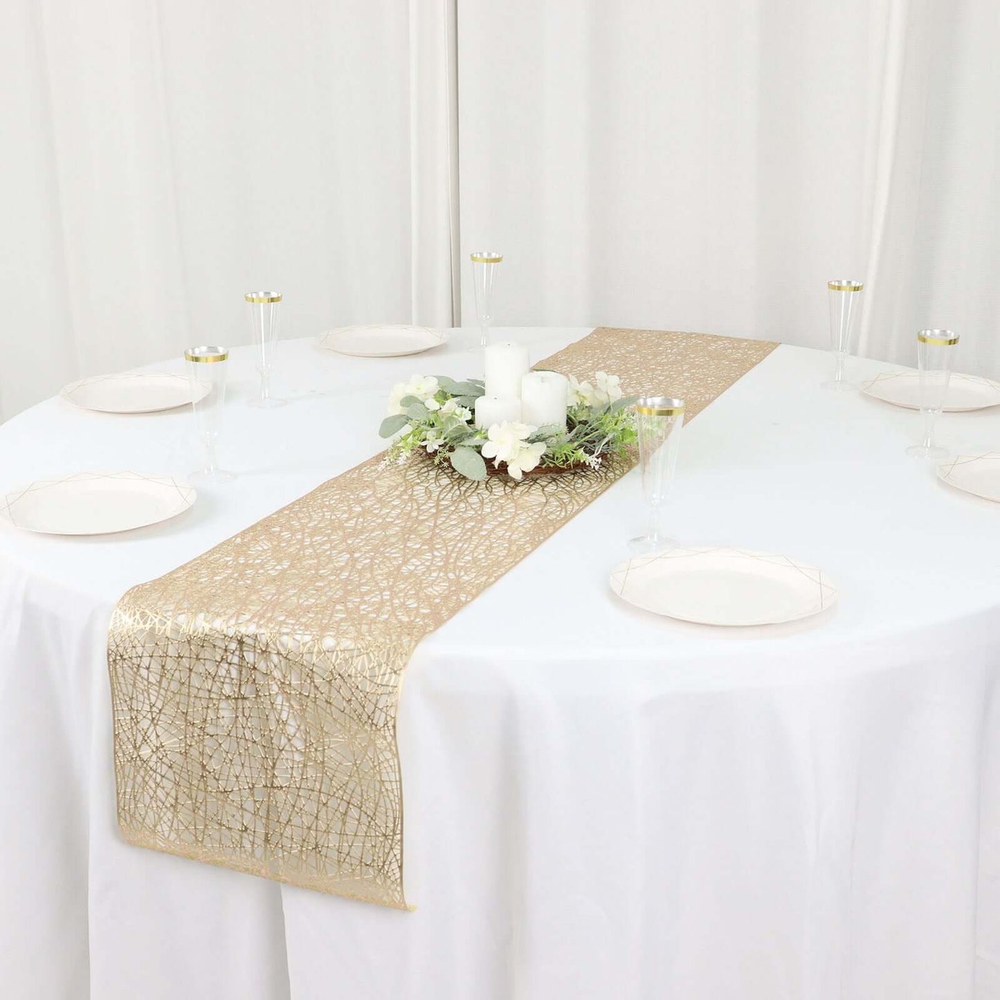 Plastic Woven Vinyl 13"x6ft Table Runner Metallic Gold - Non - Slip & Reversible Tabletop Decor - Bell Racket Store