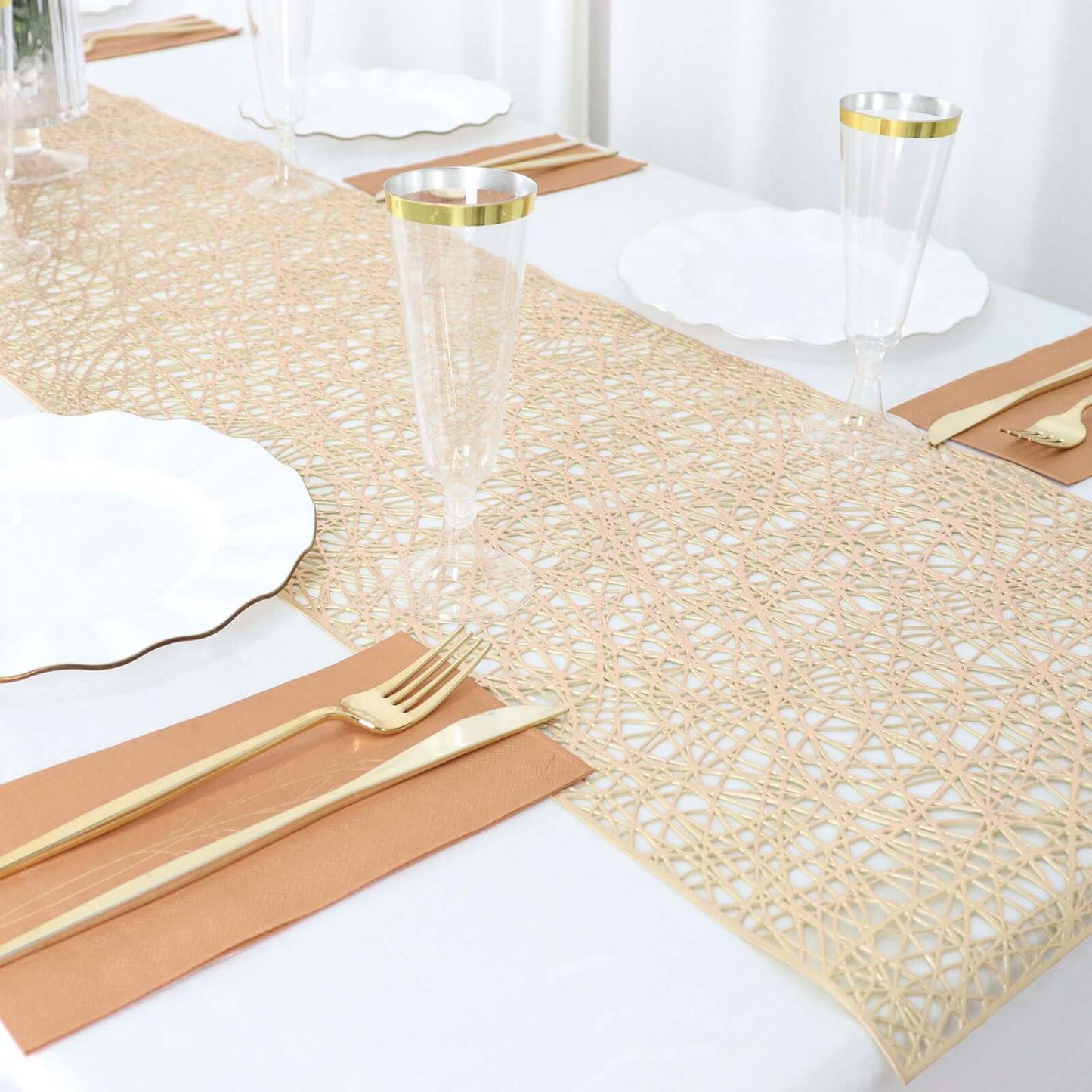 Plastic Woven Vinyl 13"x6ft Table Runner Metallic Gold - Non - Slip & Reversible Tabletop Decor - Bell Racket Store