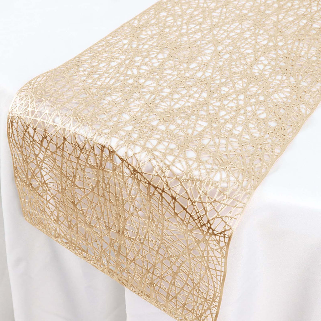 Plastic Woven Vinyl 13"x6ft Table Runner Metallic Gold - Non - Slip & Reversible Tabletop Decor - Bell Racket Store