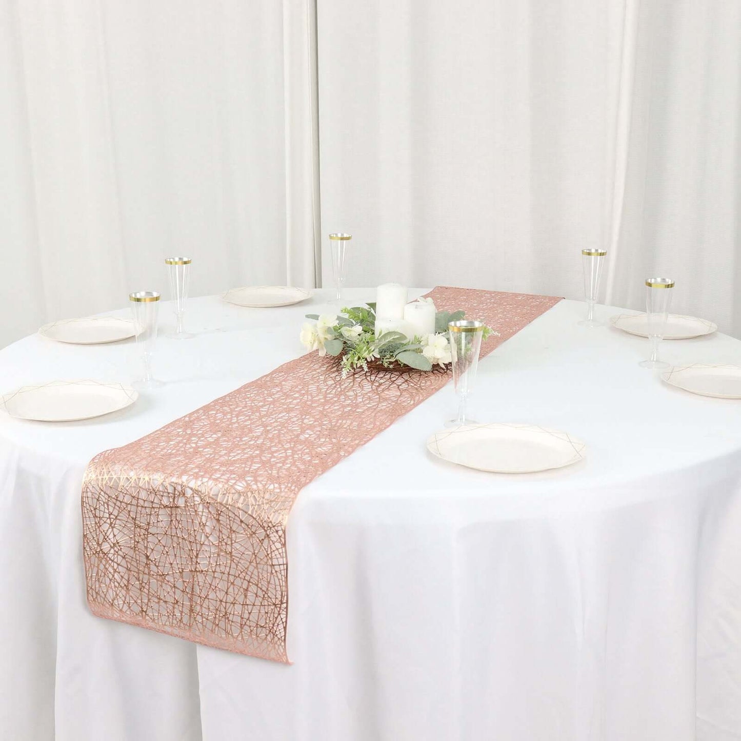 Plastic Woven Vinyl 13"x6ft Table Runner Metallic Rose Gold - Non - Slip & Reversible Tabletop Decor - Bell Racket Store