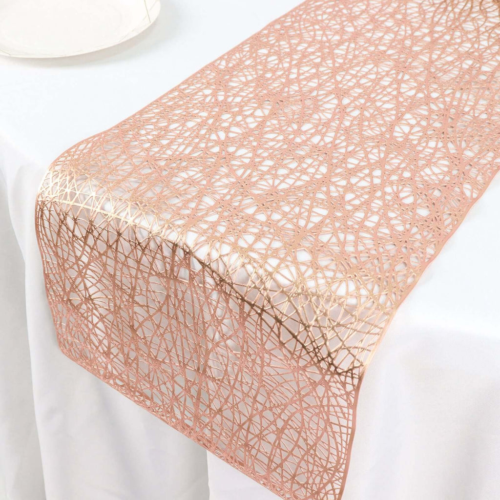 Plastic Woven Vinyl 13"x6ft Table Runner Metallic Rose Gold - Non - Slip & Reversible Tabletop Decor - Bell Racket Store