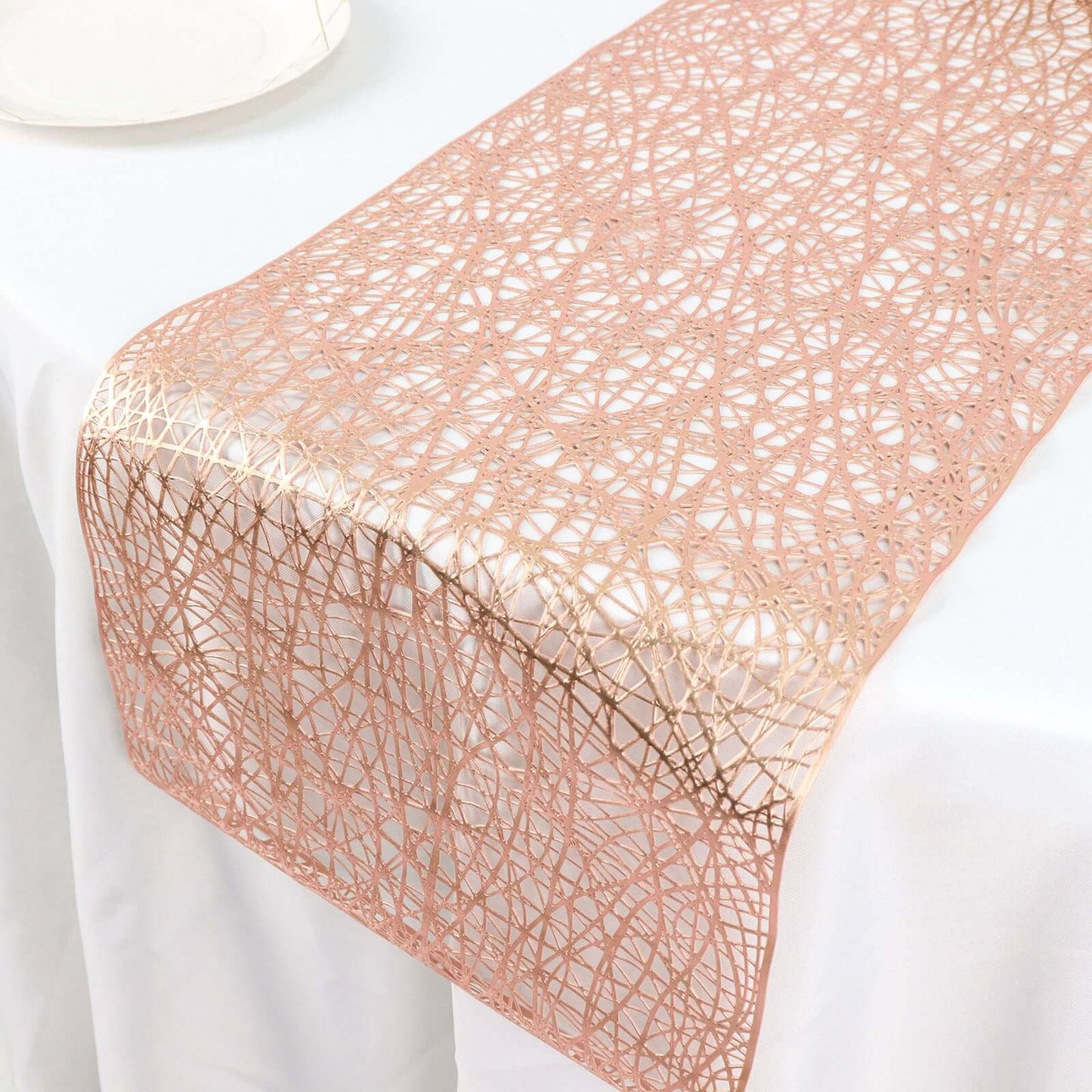 Plastic Woven Vinyl 13"x6ft Table Runner Metallic Rose Gold - Non - Slip & Reversible Tabletop Decor - Bell Racket Store