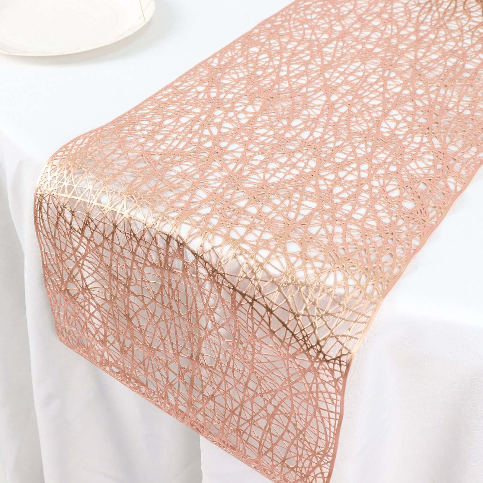 Plastic Woven Vinyl 13"x6ft Table Runner Metallic Rose Gold - Non - Slip & Reversible Tabletop Decor - Bell Racket Store