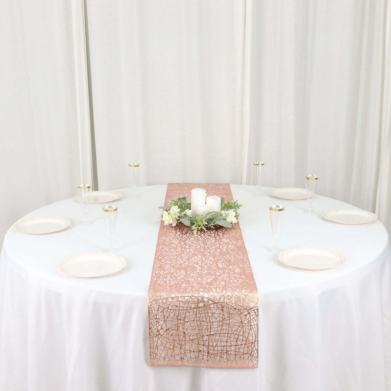 Plastic Woven Vinyl 13"x6ft Table Runner Metallic Rose Gold - Non - Slip & Reversible Tabletop Decor - Bell Racket Store
