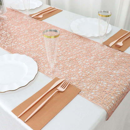 Plastic Woven Vinyl 13"x6ft Table Runner Metallic Rose Gold - Non - Slip & Reversible Tabletop Decor - Bell Racket Store