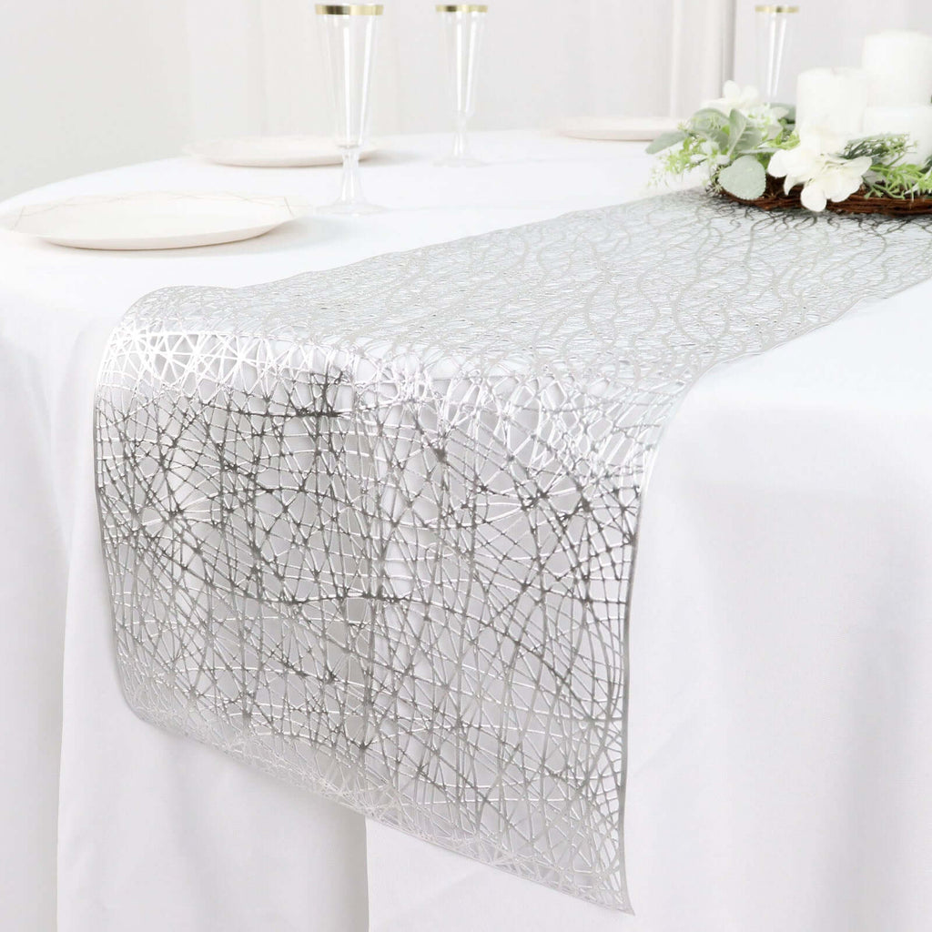 Plastic Woven Vinyl 13"x6ft Table Runner Metallic Silver - Non - Slip & Reversible Tabletop Decor - Bell Racket Store