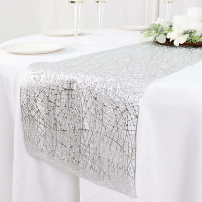 Plastic Woven Vinyl 13"x6ft Table Runner Metallic Silver - Non - Slip & Reversible Tabletop Decor - Bell Racket Store