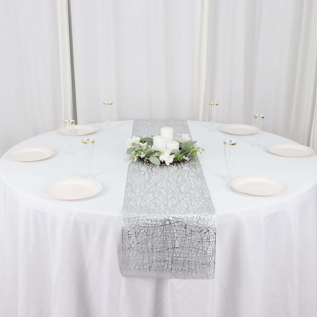 Plastic Woven Vinyl 13"x6ft Table Runner Metallic Silver - Non - Slip & Reversible Tabletop Decor - Bell Racket Store