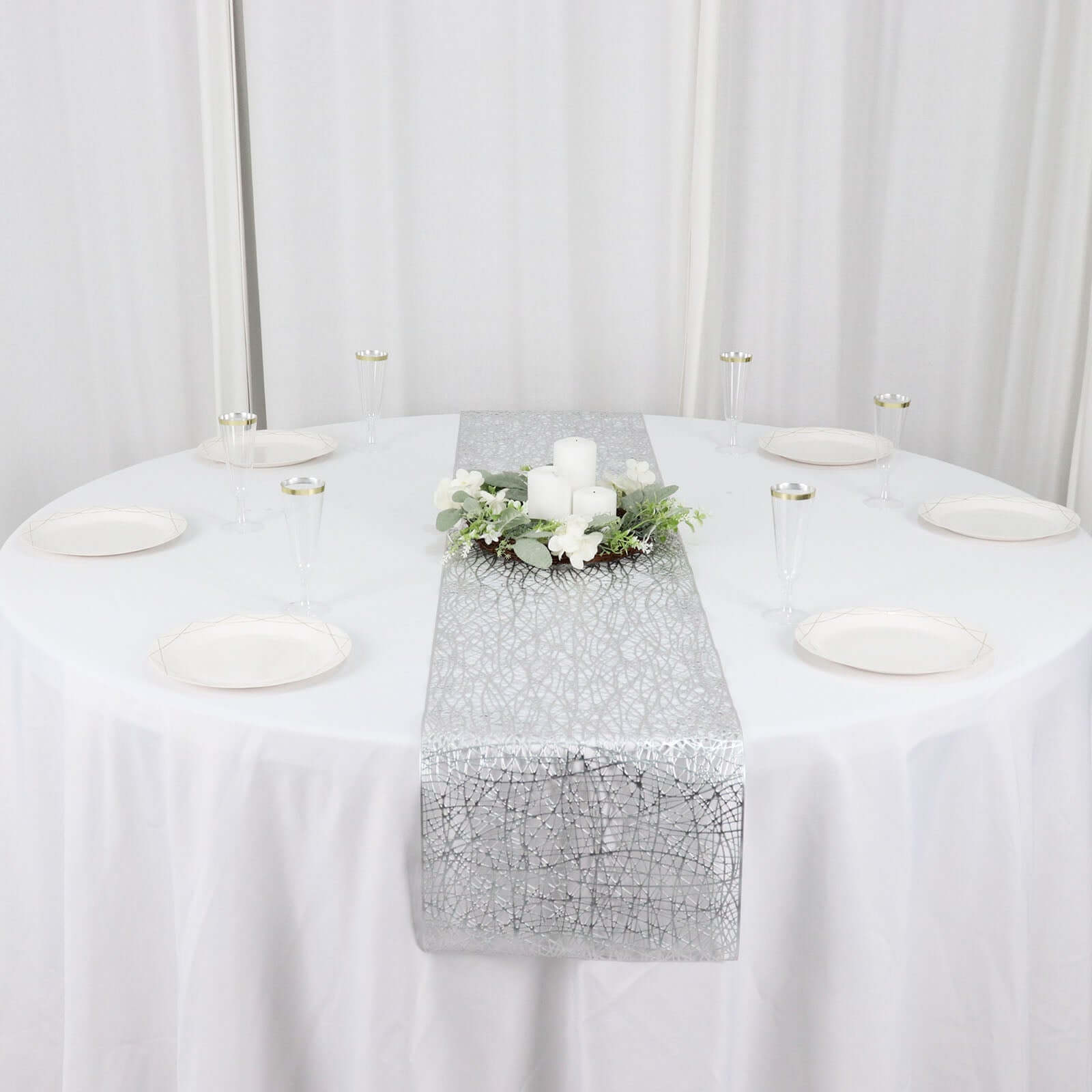 Plastic Woven Vinyl 13"x6ft Table Runner Metallic Silver - Non - Slip & Reversible Tabletop Decor - Bell Racket Store