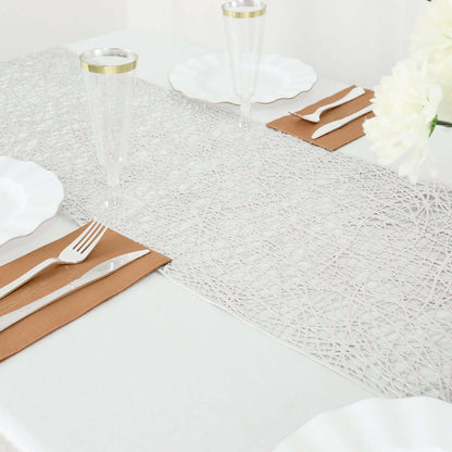 Plastic Woven Vinyl 13"x6ft Table Runner Metallic Silver - Non - Slip & Reversible Tabletop Decor - Bell Racket Store