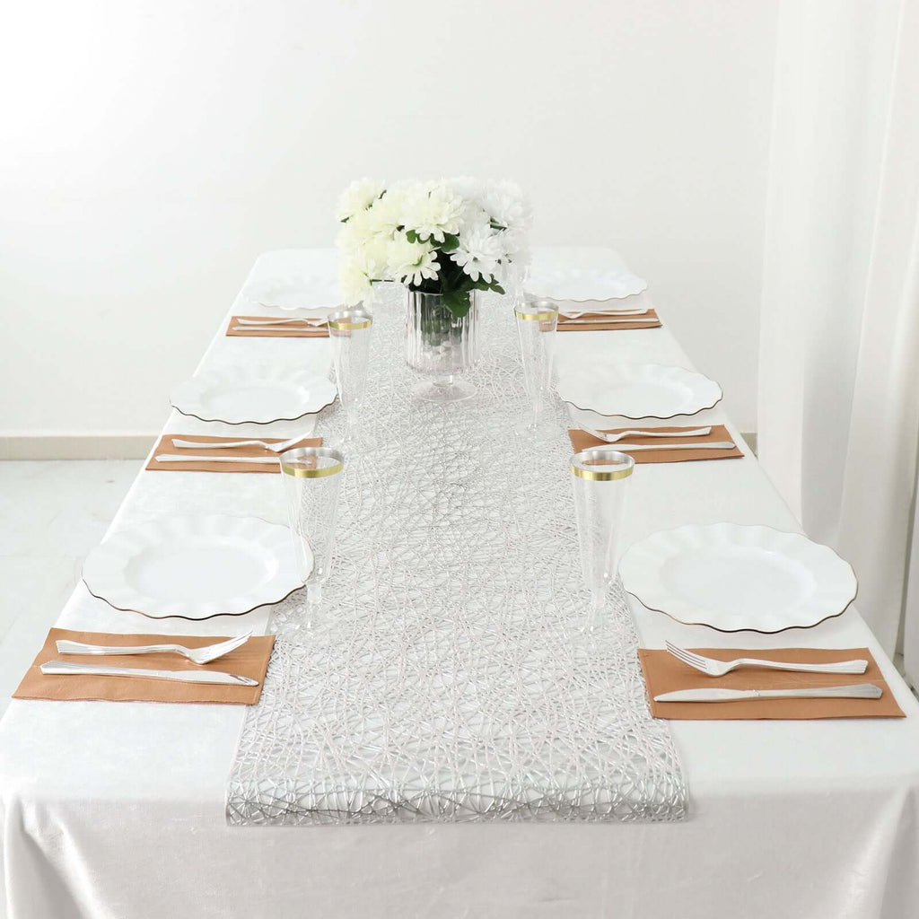 Plastic Woven Vinyl 13"x6ft Table Runner Metallic Silver - Non - Slip & Reversible Tabletop Decor - Bell Racket Store